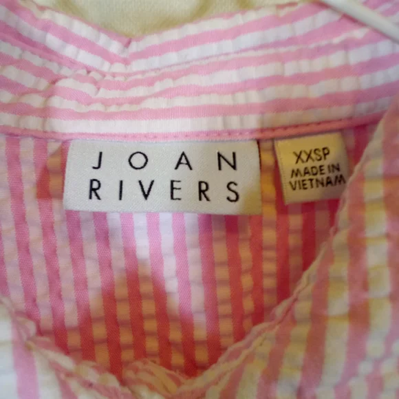 VTG Joan Rivers L/S Pink White Stripe Seersucker Button Down Shirt Blouse XXSP - Picture 5 of 5